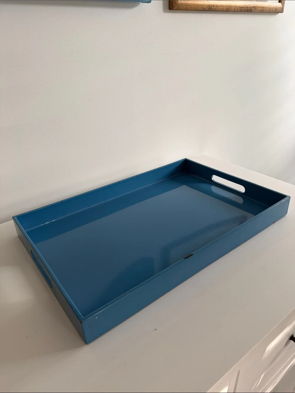 Pottery Barn Blue Lacquer Decorative Coffee Table Ottoman Rectangular Tray